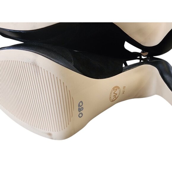 New MICHAEL Kors Black Suede Leather Isabella Open Peep Toe Heels Bootie Shoes - Picture 11 of 16